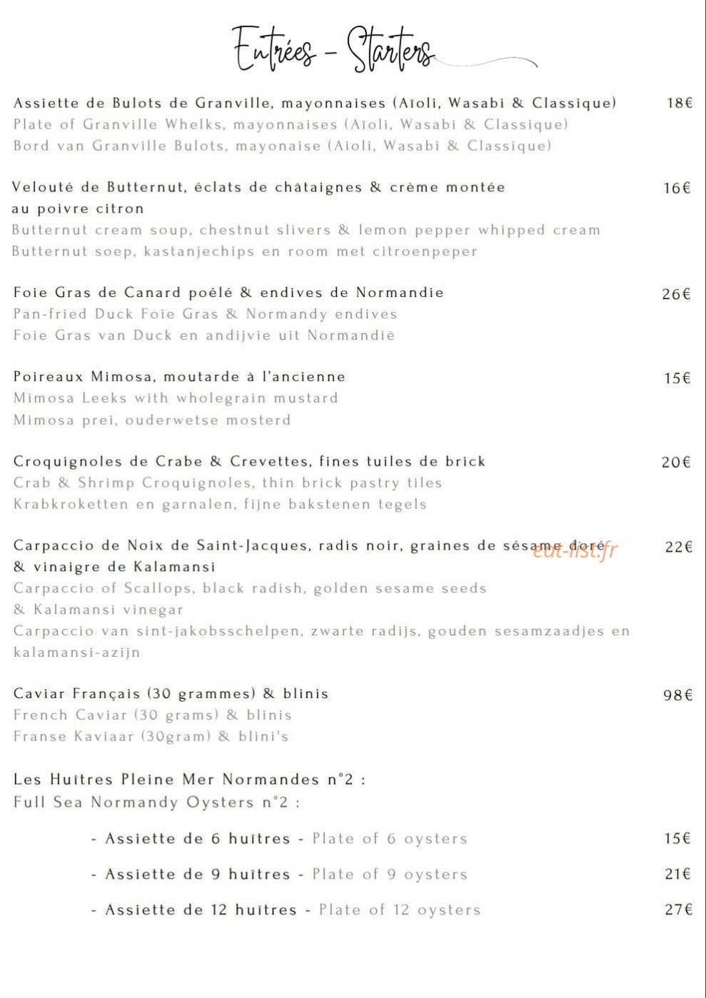 Albertine restaurant — carte page 2