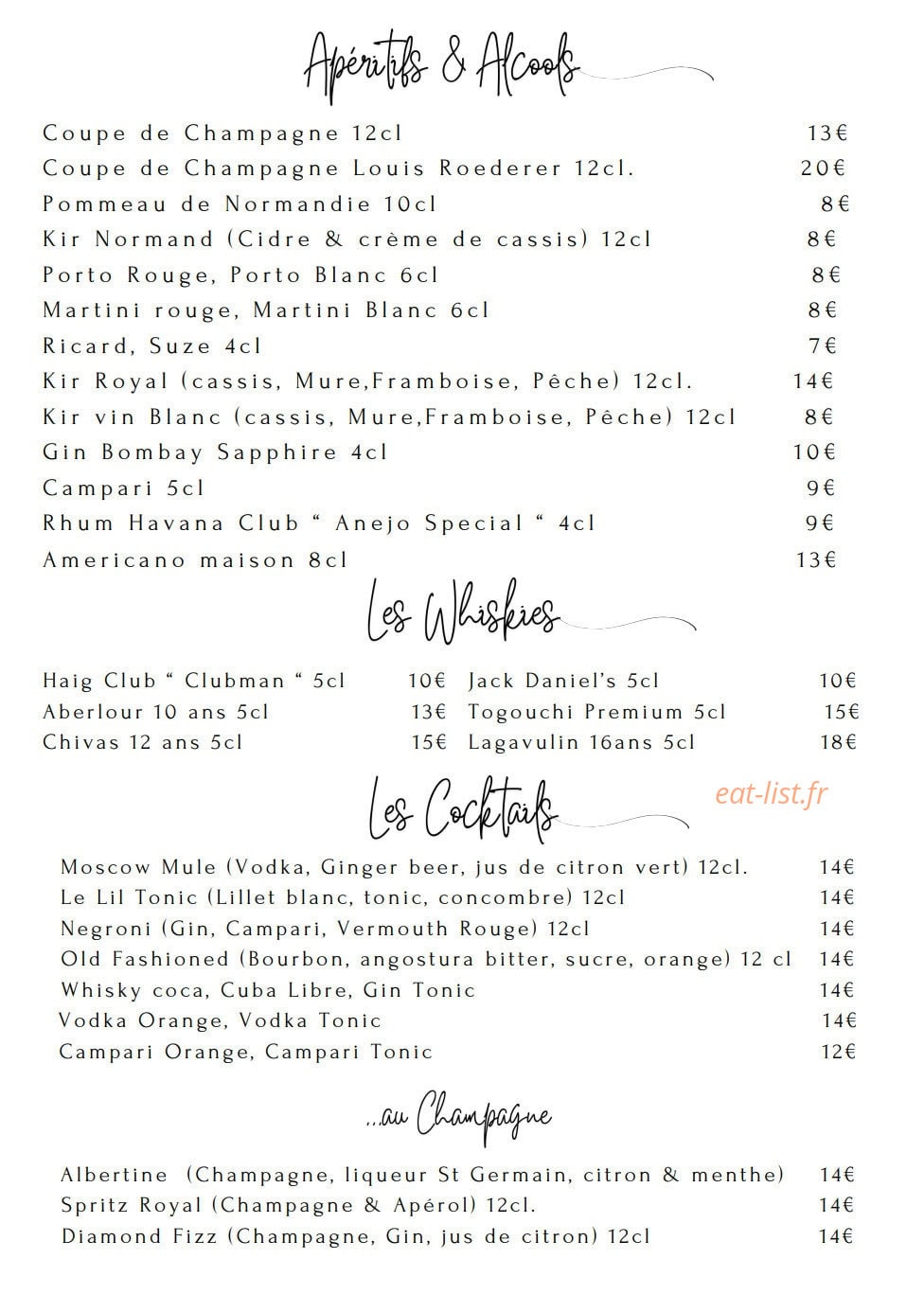 Albertine restaurant — carte page 7