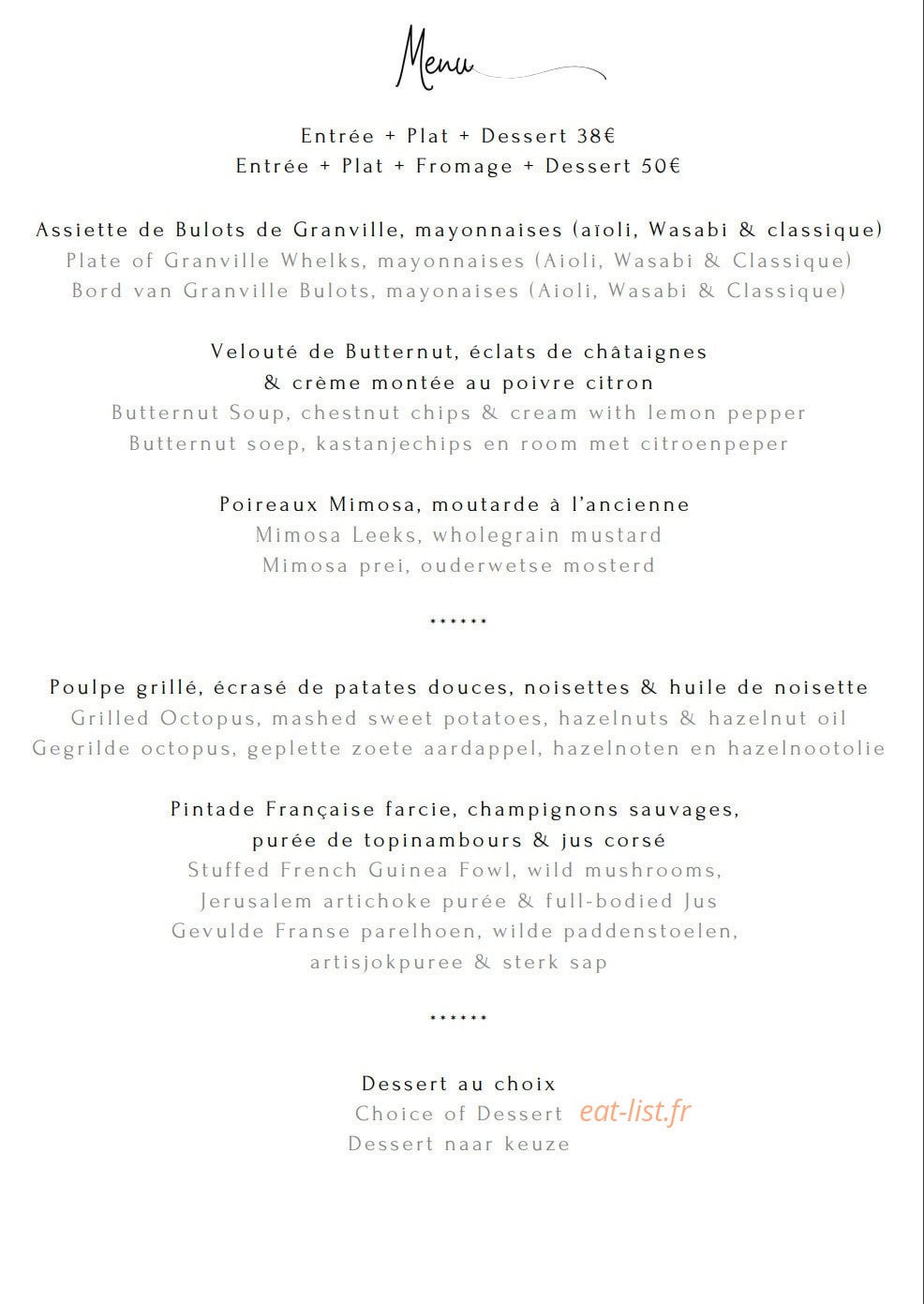 Albertine restaurant — carte page 6