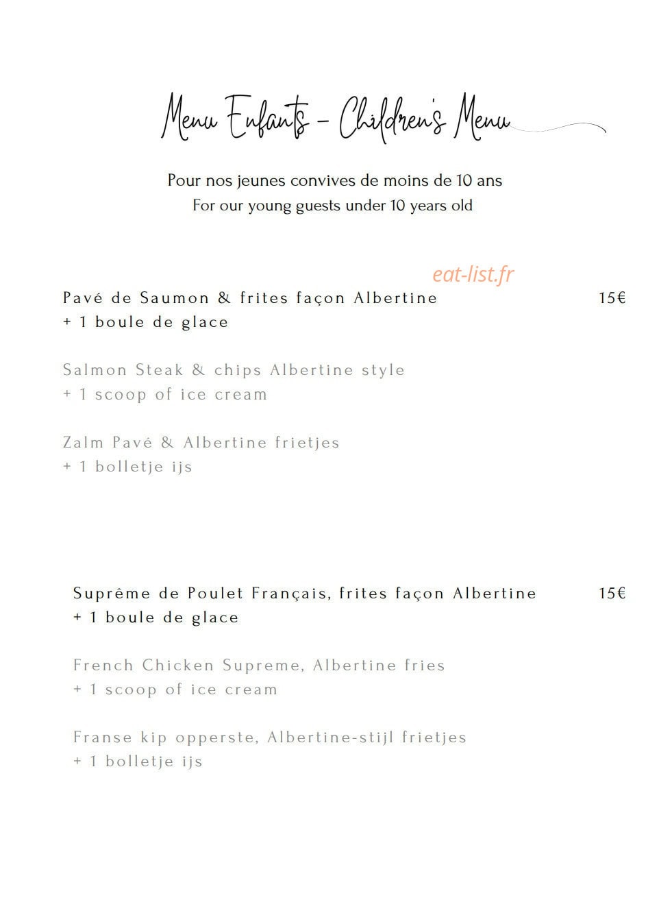 Albertine restaurant — carte page 4