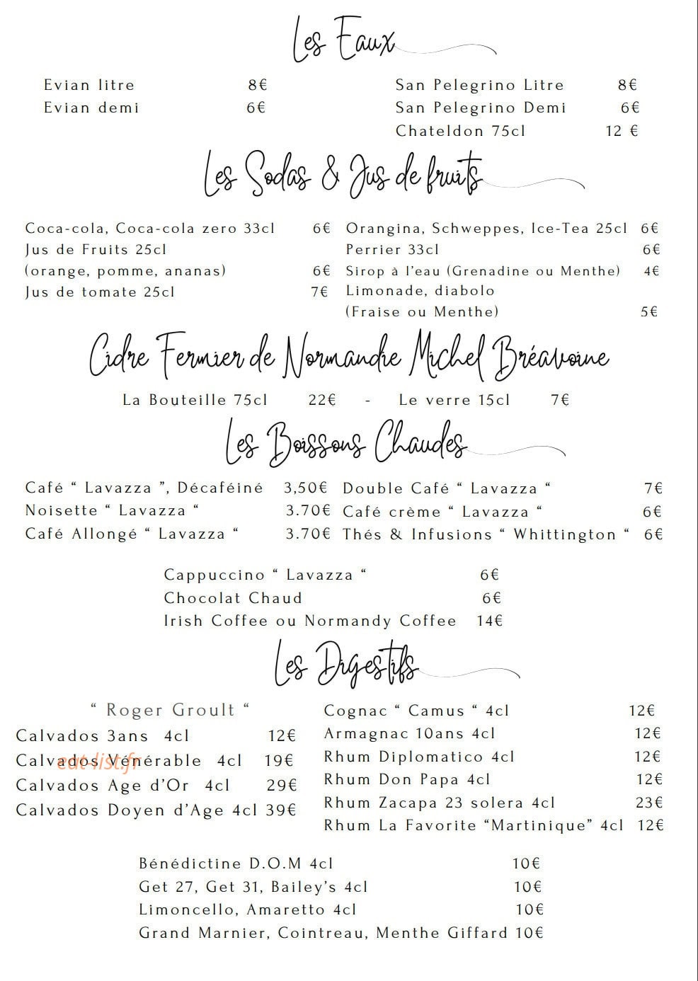 Albertine restaurant — carte page 9