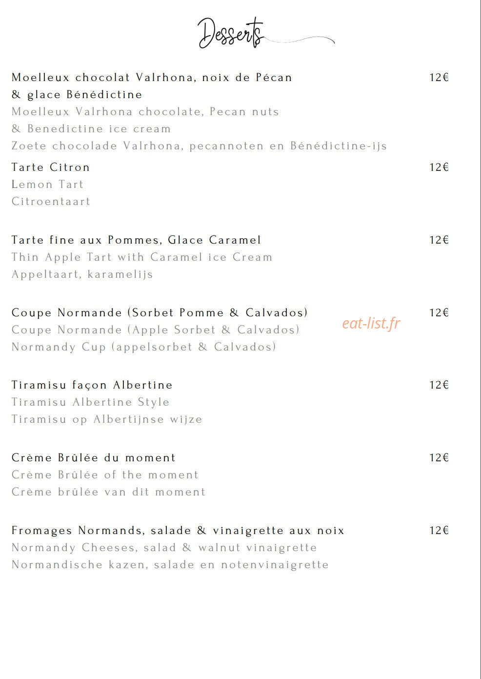 Albertine restaurant — carte page 5