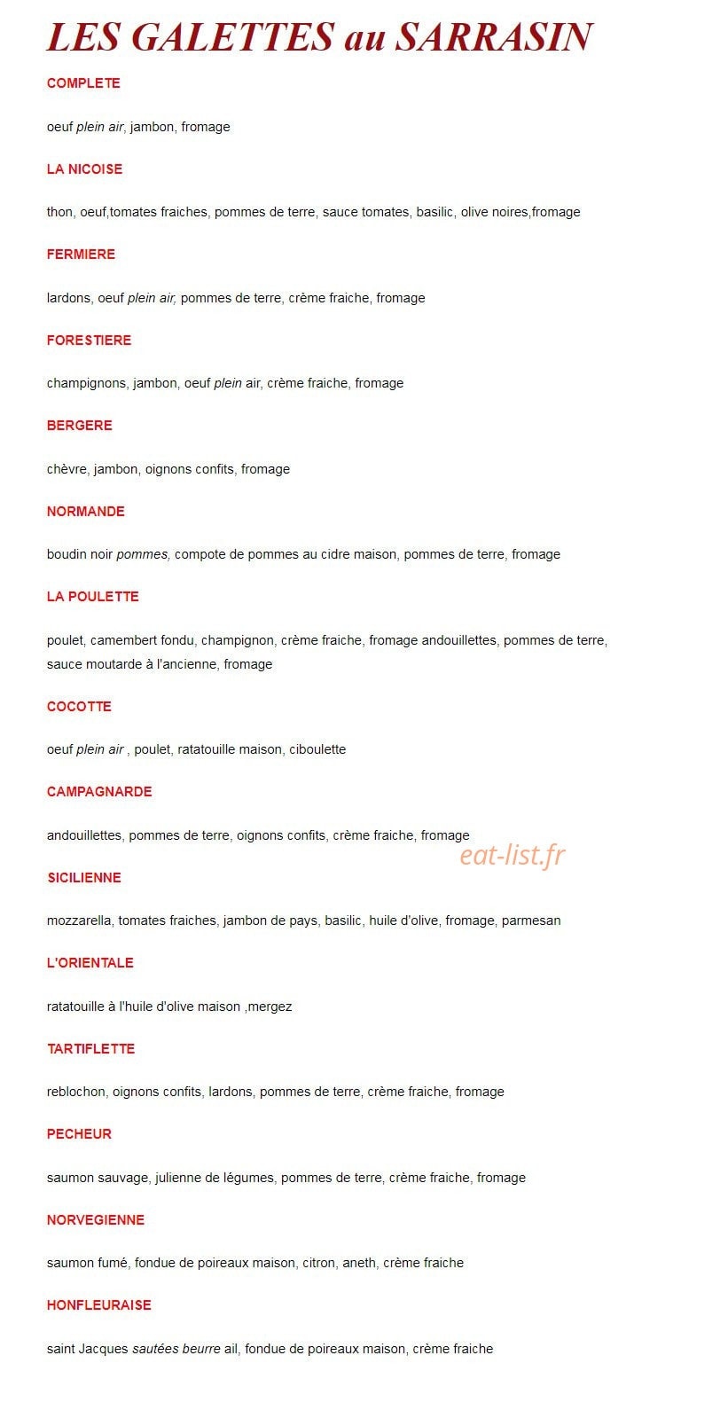 Creperie Des Arts — carte page 1