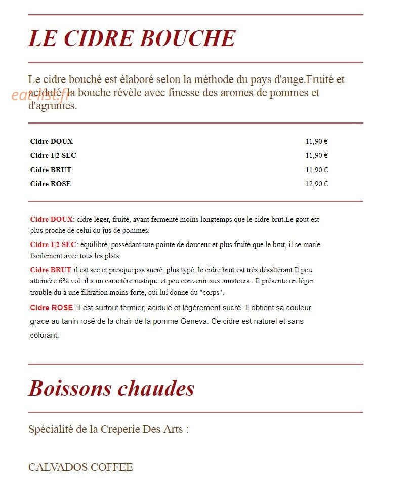 Creperie Des Arts — carte page 3