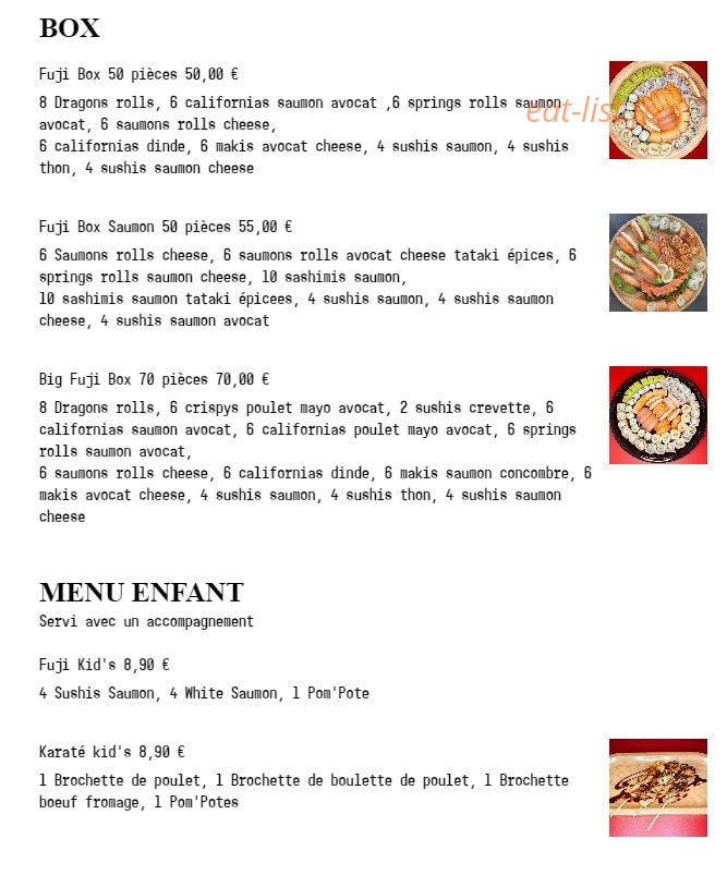 Fuji Sushi — carte page 1