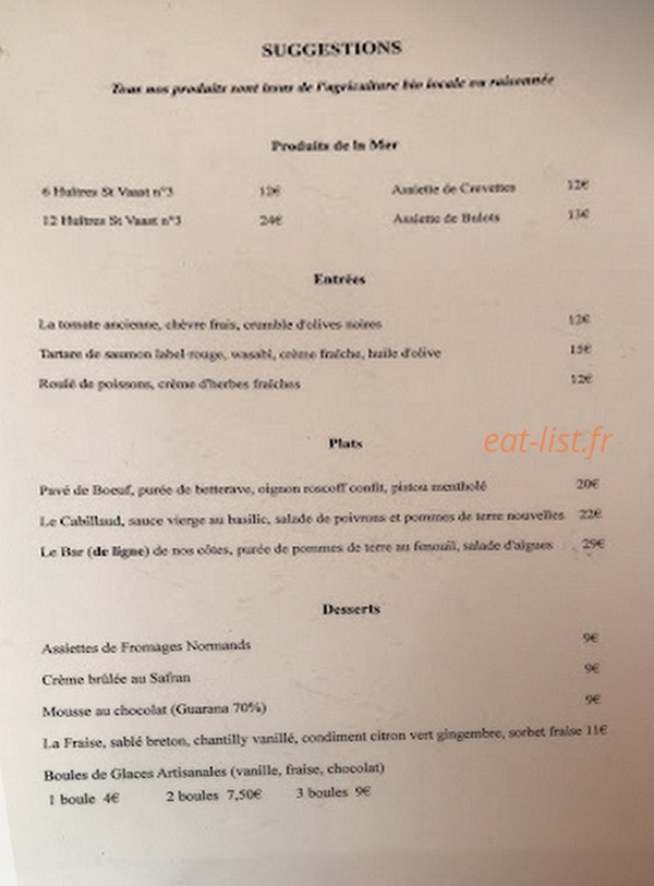 L'art Du Bistrot — carte page 1