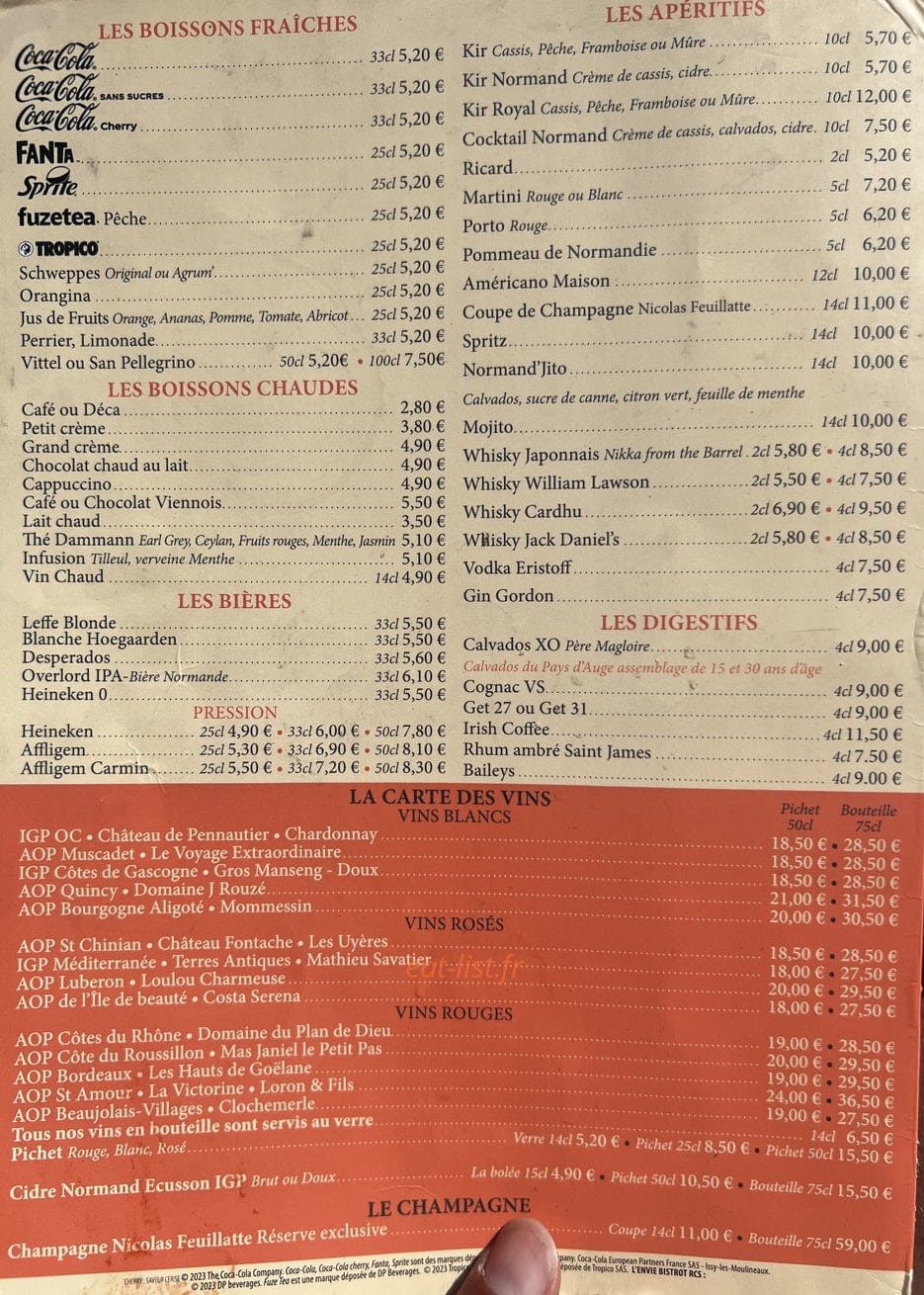 L’Envie Bistrot — carte page 2