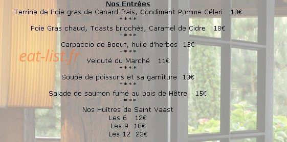 La Chaumière — carte page 1