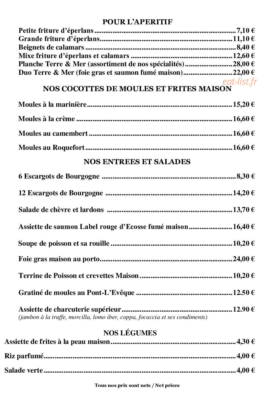 Le Bistro De 2 Mains — carte page 1