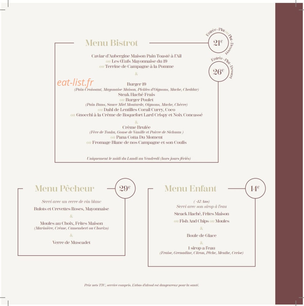 Bistrot 19 — carte page 3