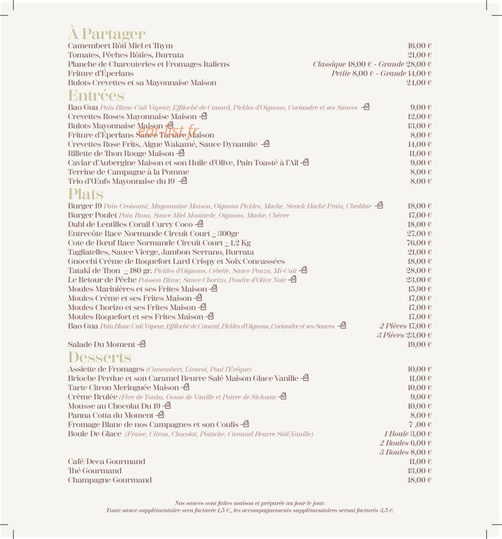 Bistrot 19 — carte page 2