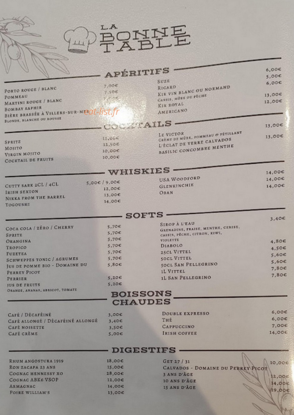 La bonne table — carte page 1