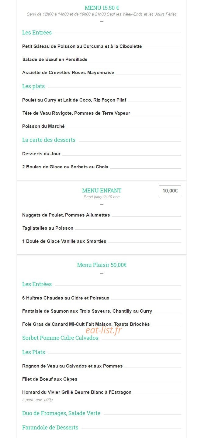Carte et menu de Le Mermoz à Villers sur Mer — Les menus