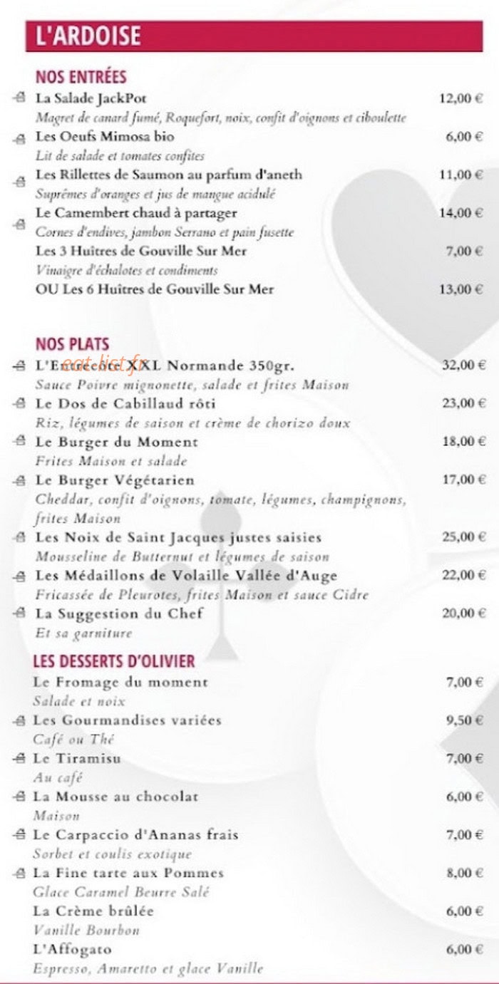 Restaurant Du Casino — carte page 1