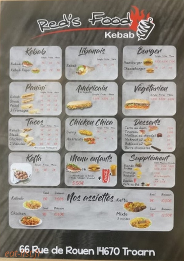 Red's Food — carte page 1