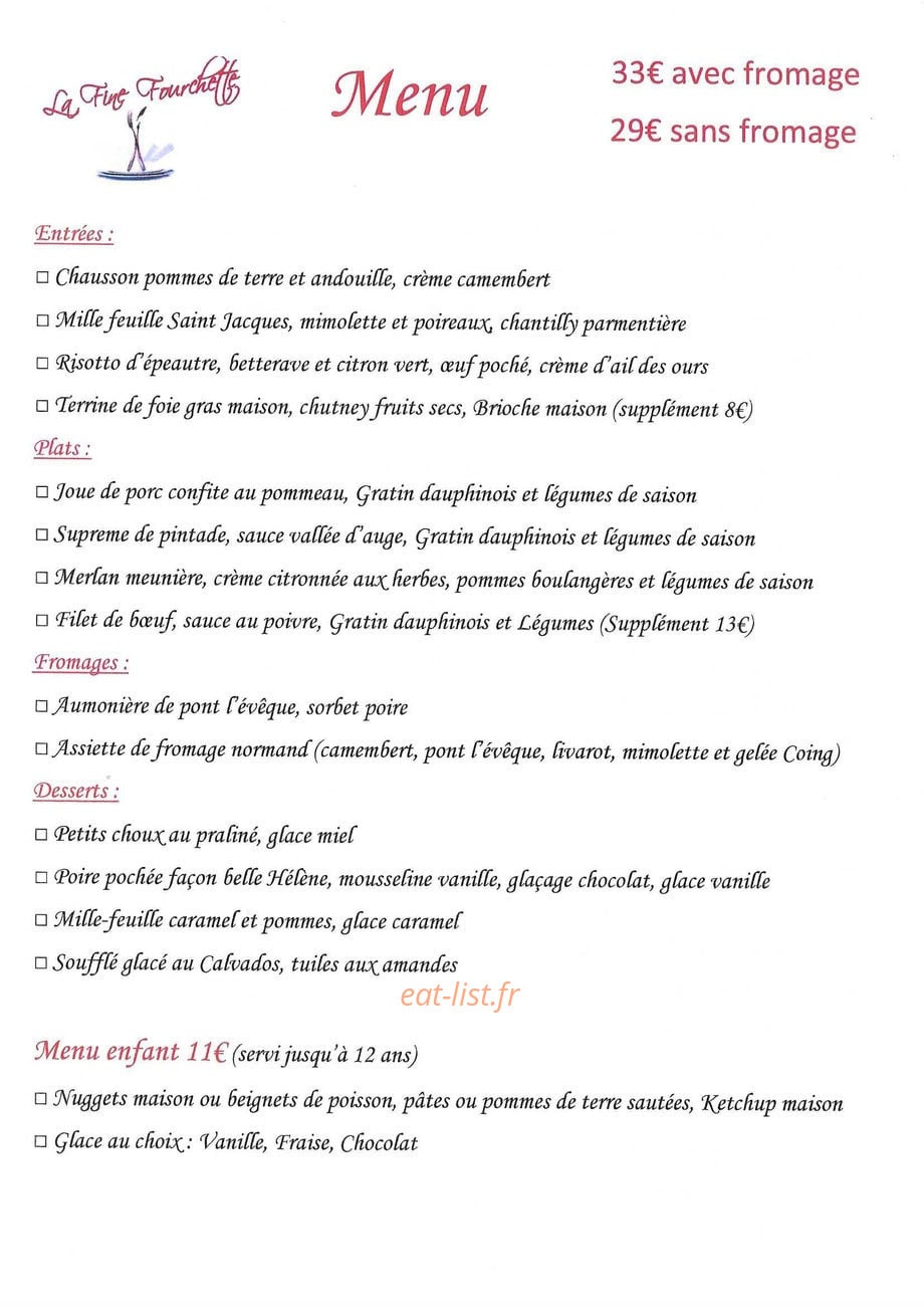 La Fine Fourchette — carte page 1