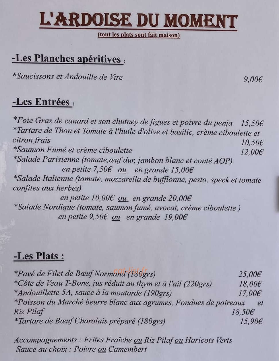 Le Bistrot du Conquérant — carte page 1