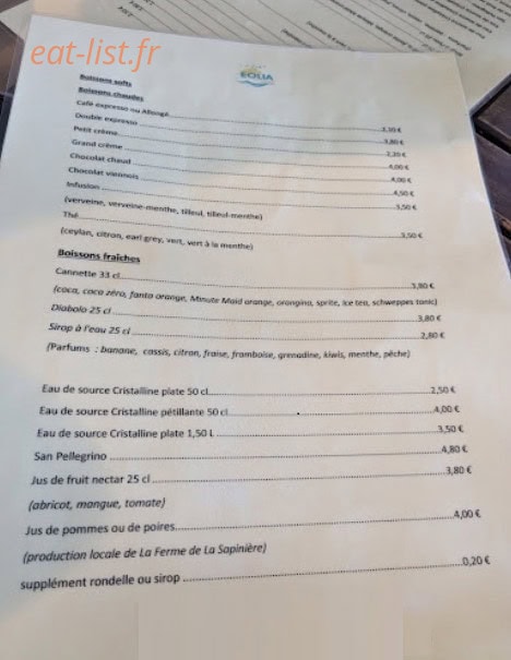 Eolia Snack and Shop — carte page 1