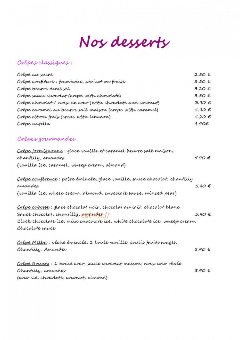 La Crêperie de Formigny — carte page 3