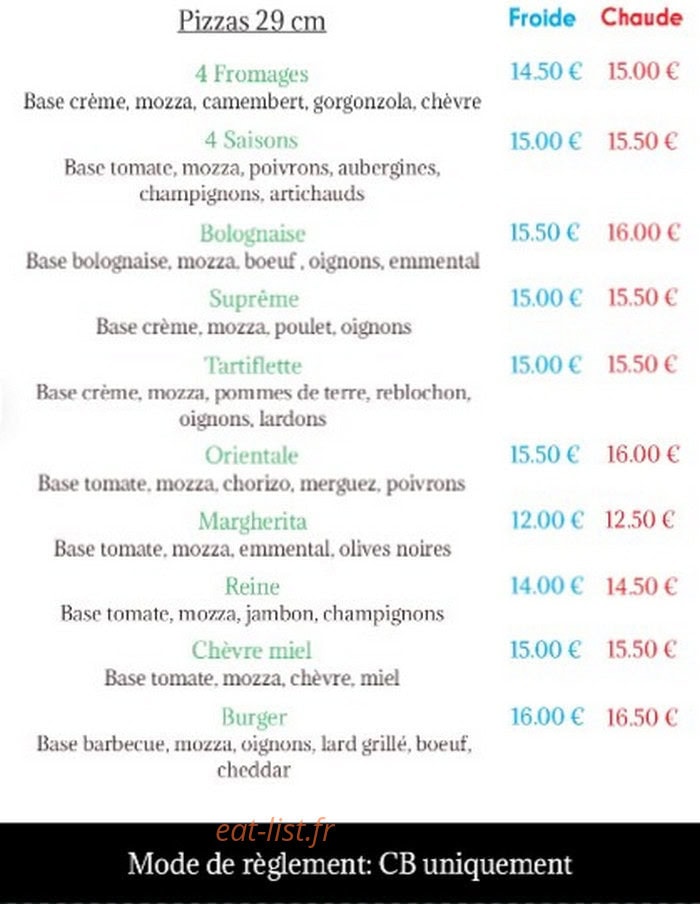 Master Pizza — carte page 1