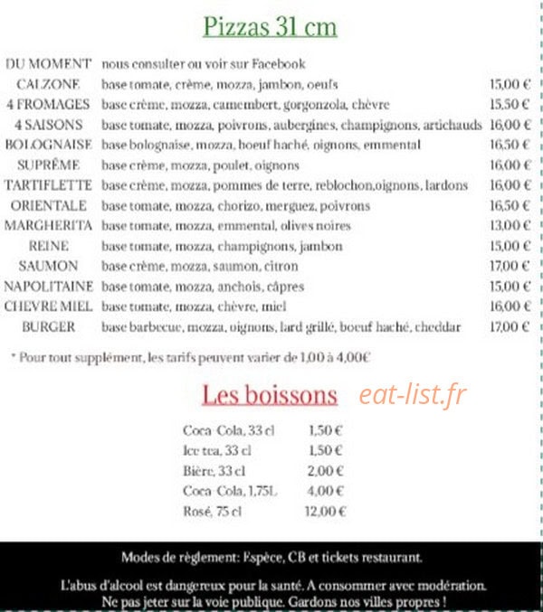 Master Pizza — carte page 2