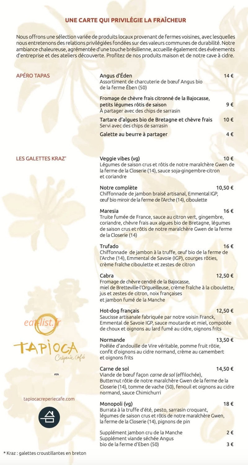 Tapioca — carte page 1