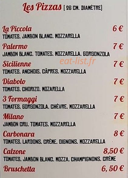 Carte et menu de I Gusti Del sole à Saint Aubin sur Mer — Les pizzas
