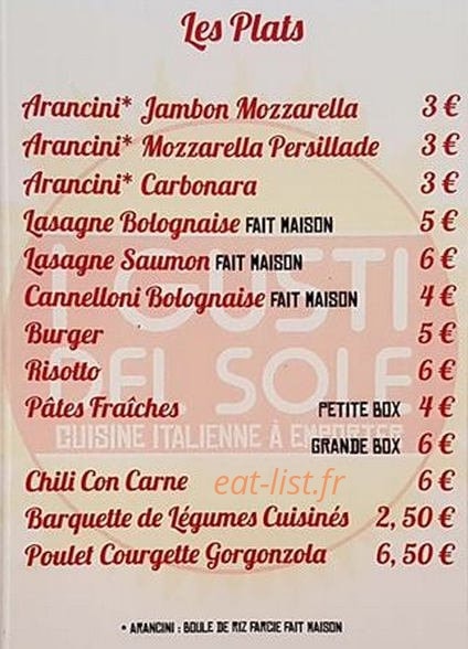 Carte et menu de I Gusti Del sole à Saint Aubin sur Mer — Les plats