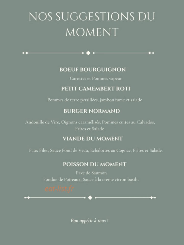 Carte et menu de Le Crabe Vert à Saint Aubin sur Mer — Suggestions