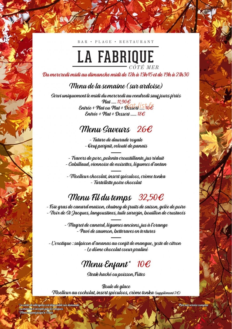 La Fabrique Côté Mer — carte page 1