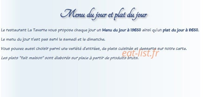 Carte et menu de La Taverne à Lion sur Mer — Menu du jour et plats du jour