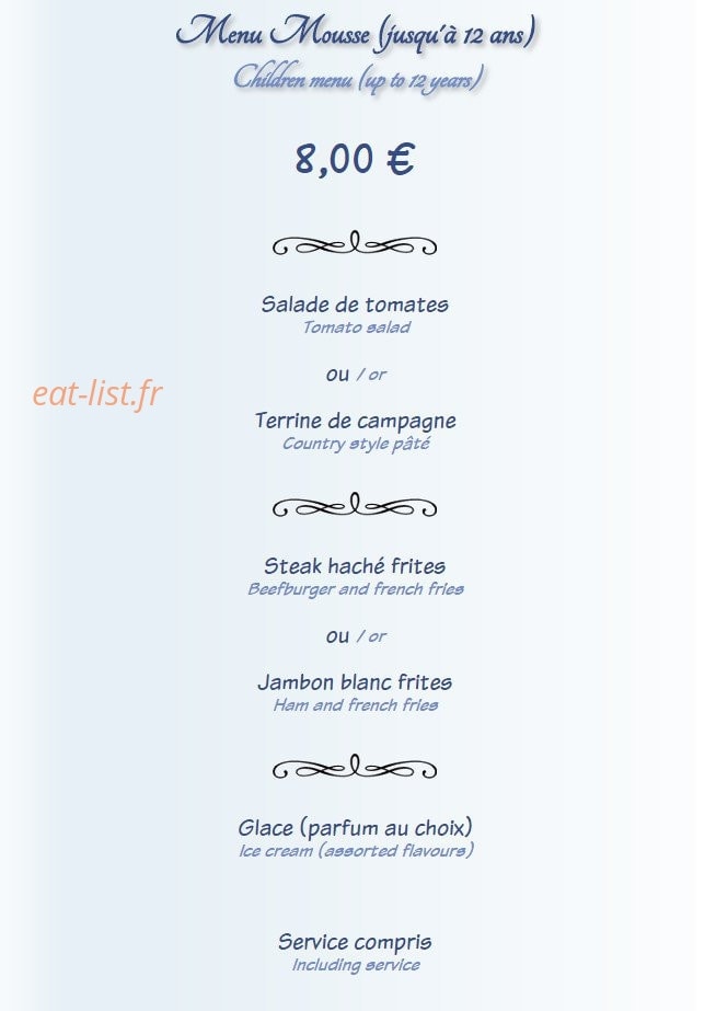 Carte et menu de La Taverne à Lion sur Mer — Menu mousse