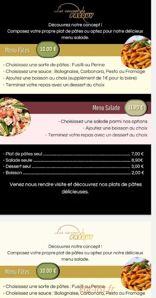 Les Saveurs de Pasquy — carte page 1