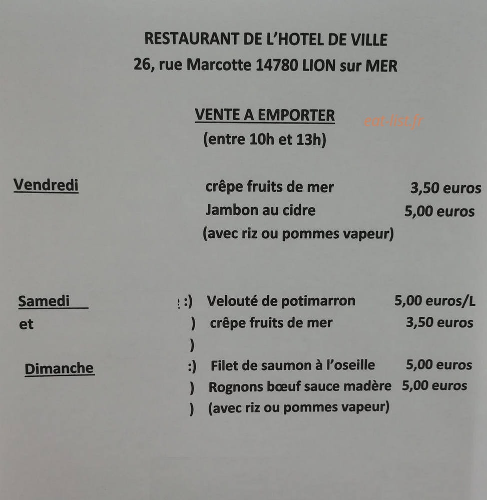 Restaurant de l'Hôtel de Ville — carte page 1