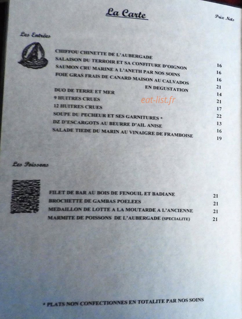 Hostellerie de l'Aubergade — carte page 2