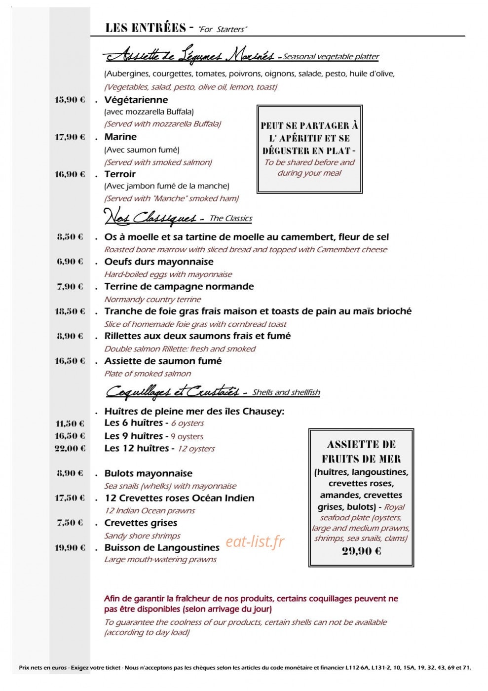 La Cantine — carte page 1