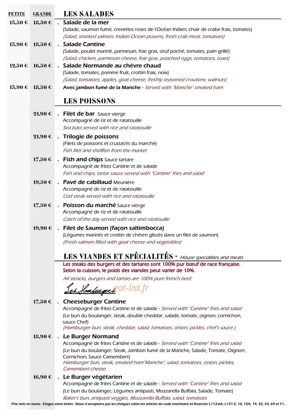 La Cantine — carte page 2