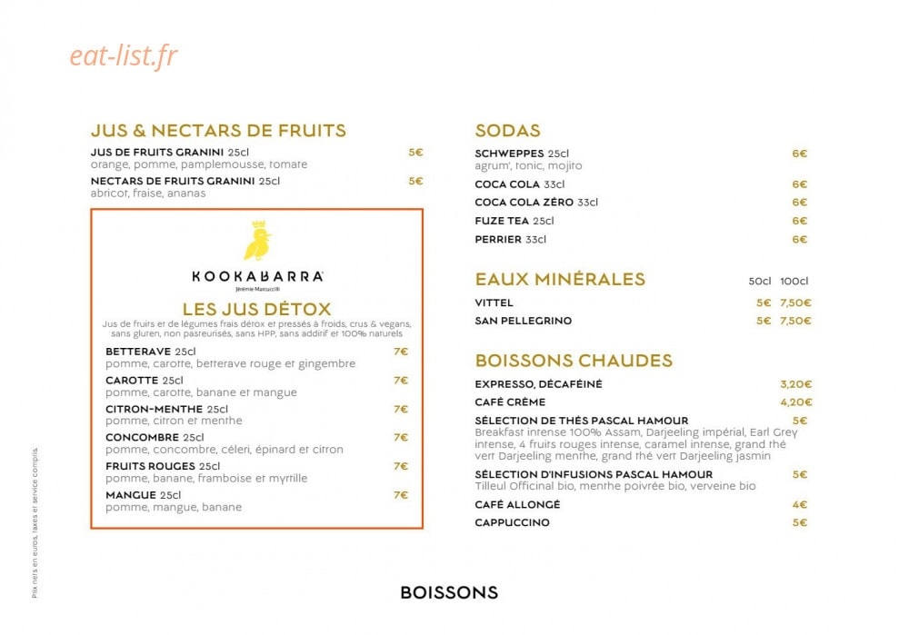 Carte et menu de La Folie Douce by Barrière à Deauville — Boissons suite