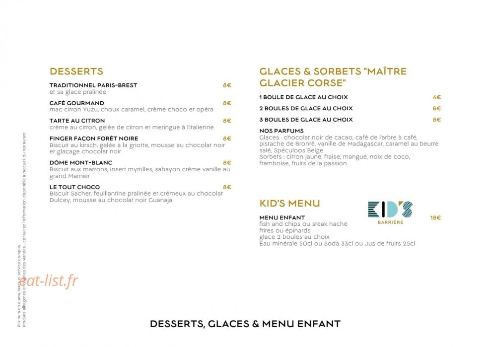 Carte et menu de La Folie Douce by Barrière à Deauville — Desserts, glaces et menu enfant