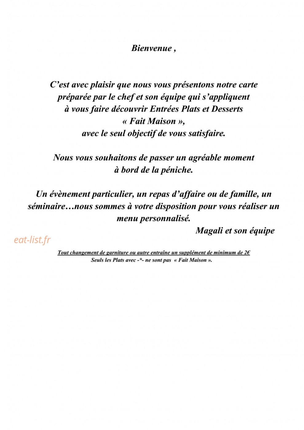 Carte et menu La peniche Deauville
