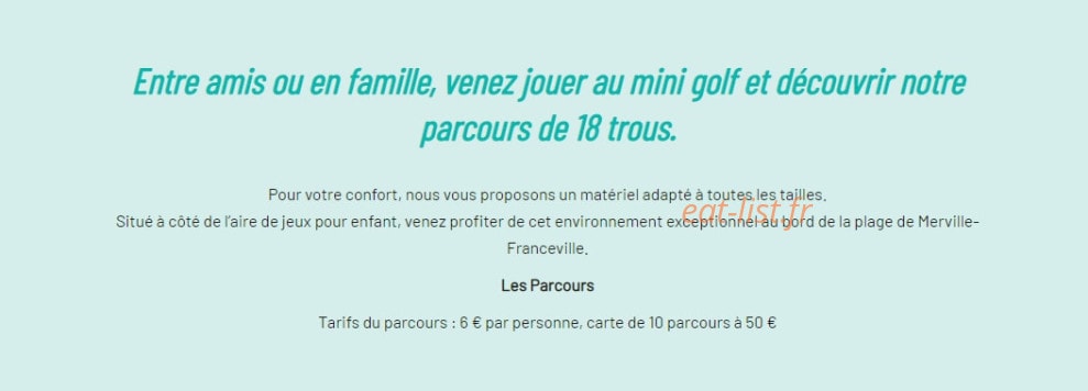 Carte et menu de Bar Mini Golf à Merville Franceville Plag — menus