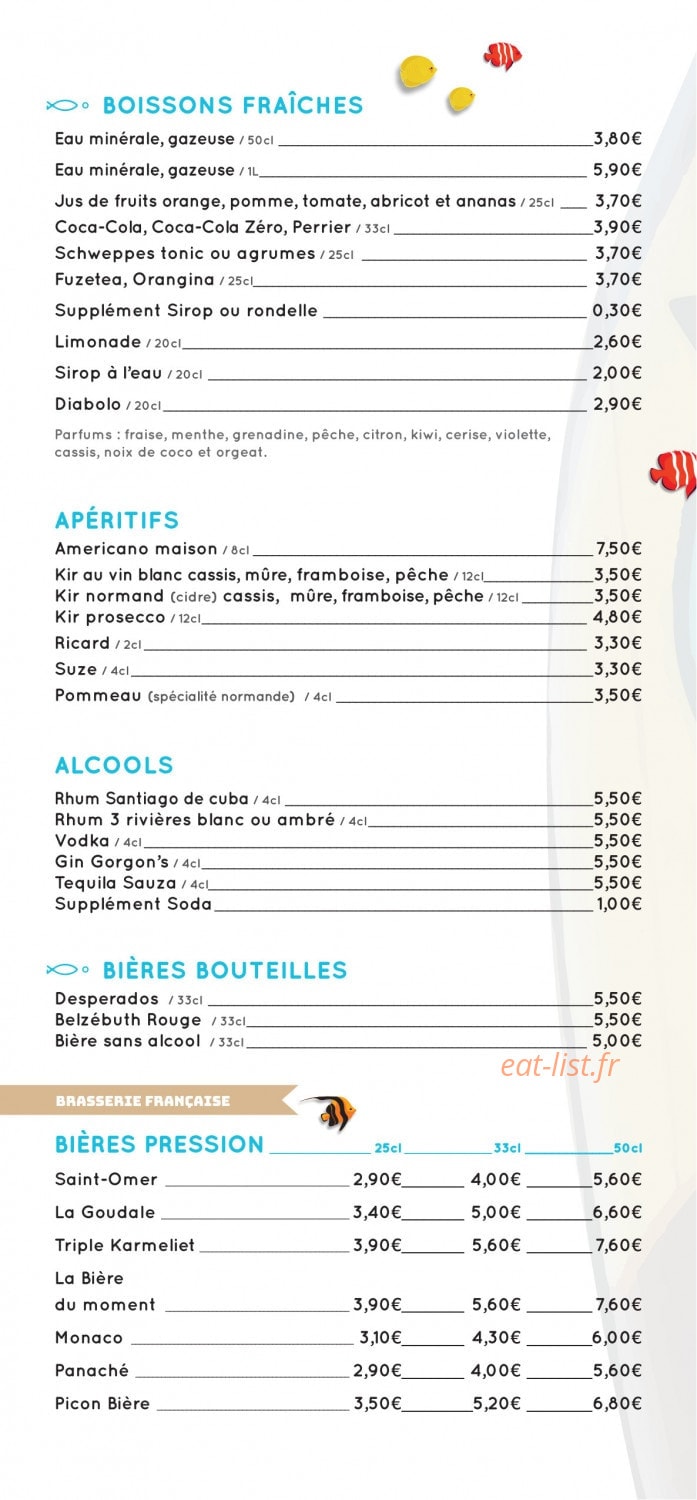 Carte et menu de L'Escapade à Merville Franceville Plag — Les boissons