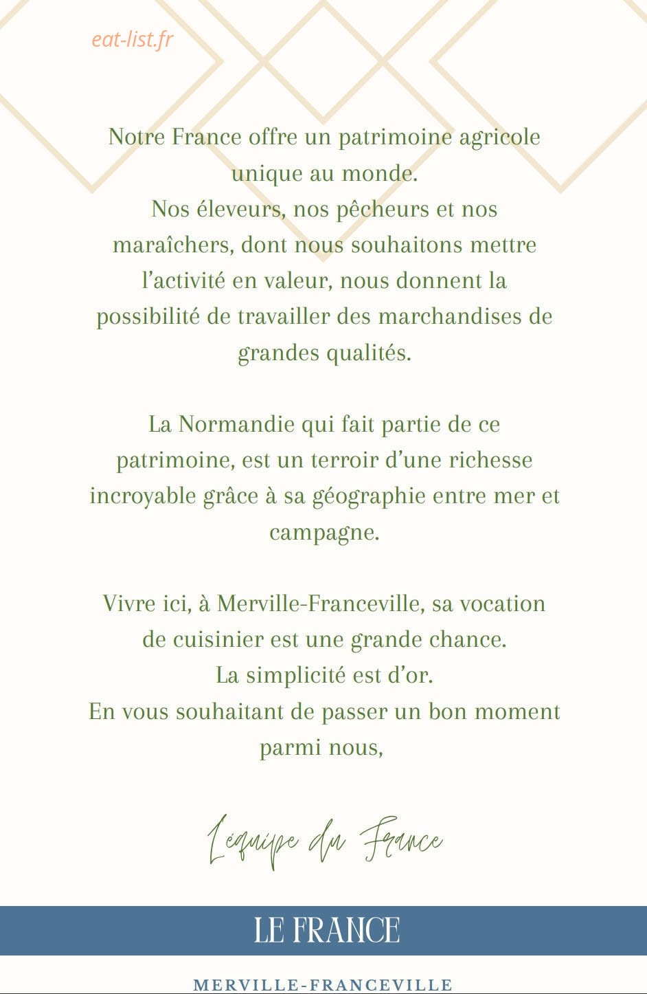 Carte et menu de Le France à Merville Franceville Plag — Les informations