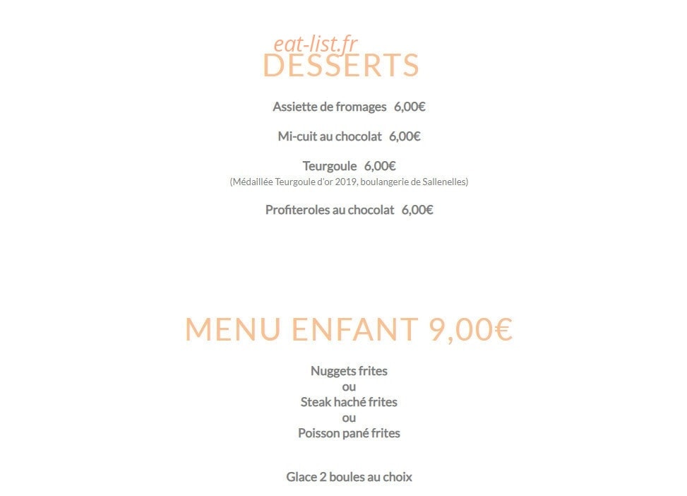 Carte et menu de Le lodge à Merville Franceville Plag — les desserts et menu enfant