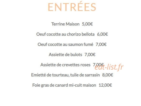 Carte et menu de Le lodge à Merville Franceville Plag — les entrées
