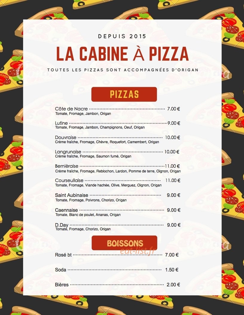 La Cabine  Pizza — carte page 1