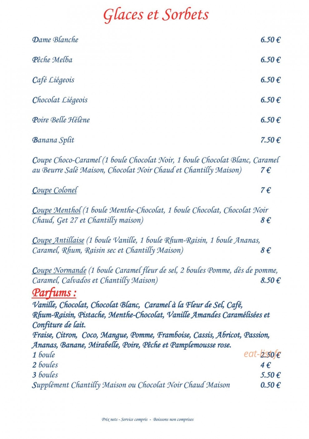 Restaurant de la Mer — carte page 6
