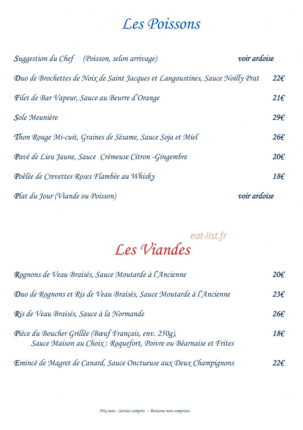 Restaurant de la Mer — carte page 3