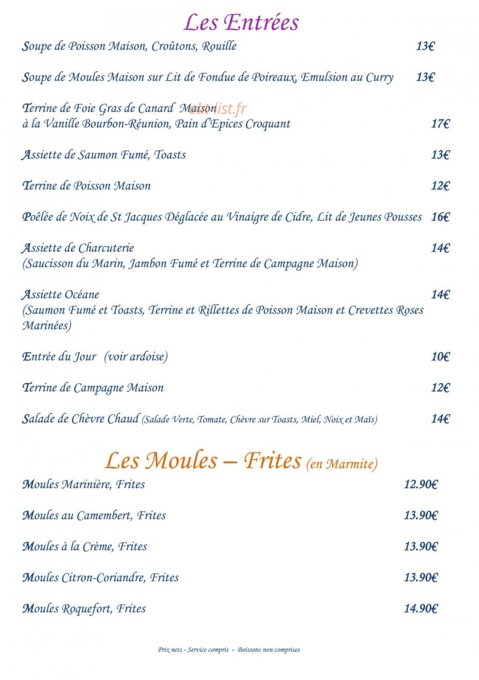 Restaurant de la Mer — carte page 2