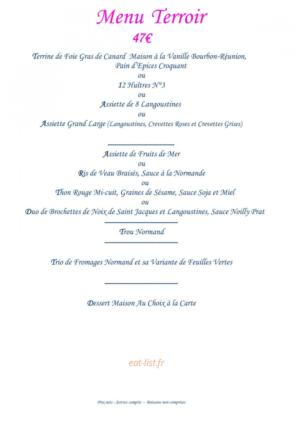 Restaurant de la Mer — carte page 10